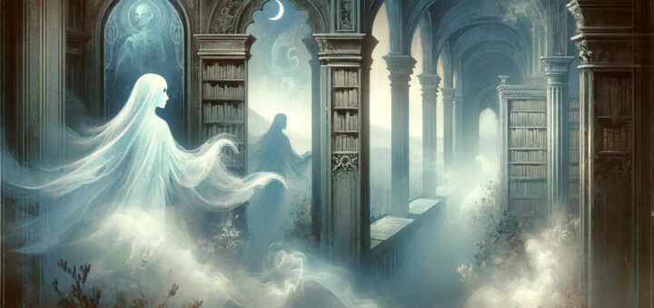 Imagen de un fantasma translúcido y luminoso sobre un fondo transparente, evocando un aire de misterio y lo sobrenatural.